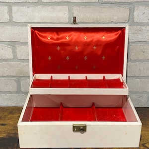 White Jewelry Box, Red with Gold Stars Interior, Jewelry Storage