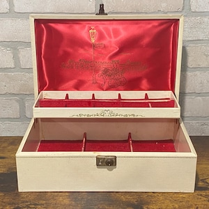 Vintage White Jewelry Box With Red Interior, Jewelry Storage, Home Decor