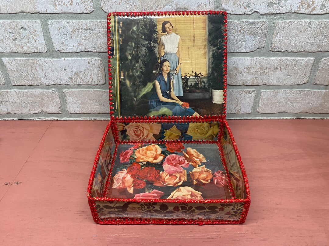 Vintage Memory Box Storage, Storage Box, Stitched Hinged Box Etsy