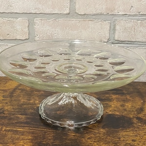 Vintage Cake Stand, “Bubble” Circular Pattern, Cake Server, Glass Serving Platter