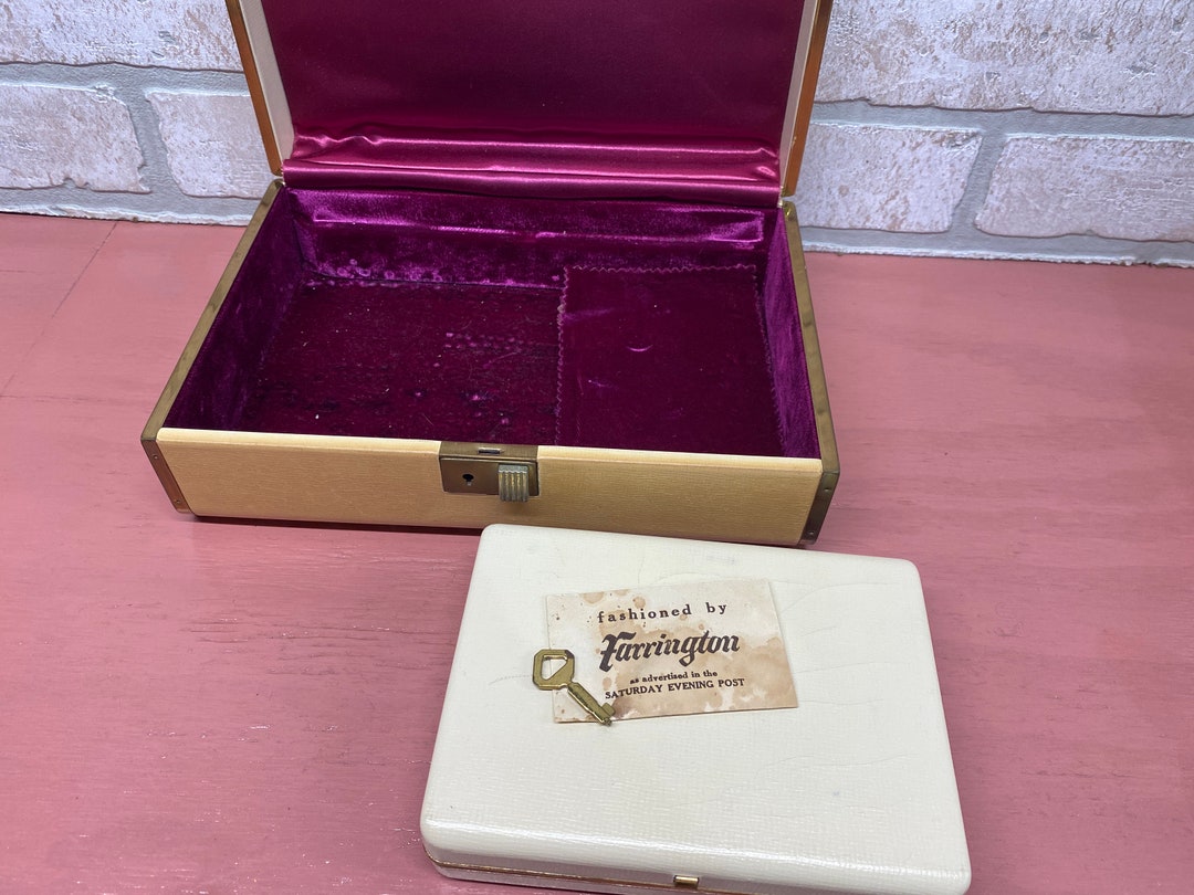 Vintage Locked Jewelry Box, Vintage Home Decor, Purple Velveteenlined