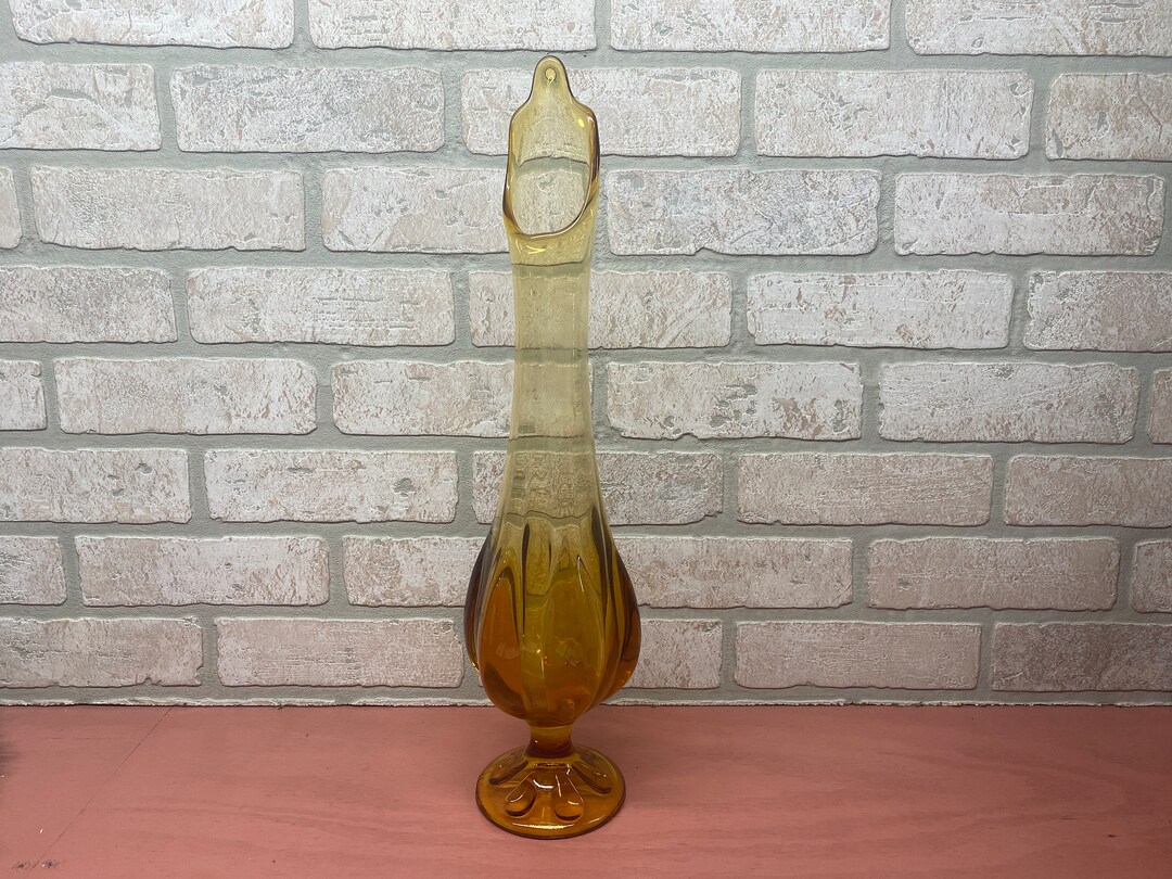Vintage Swung Glass Vase, Amber Colored Glass, Vintage Home Decor Etsy