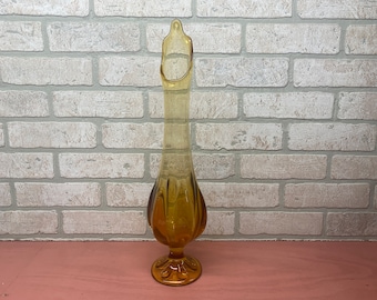 Vintage Swung Glass Vase, Amber Colored Glass, vintage Home Decor
