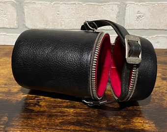 Vintage Black Zipper Storage Case, Circular Storage Bag with Handle
