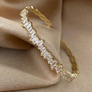TIFANY GOLD Baguette Cubic Crystal Cuff | Gold bracelet cuff | Gold bangle bracelet | Dainty Bracelet | Gift Cuff | Bangle For Women