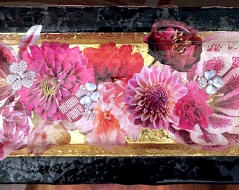 Floral Power Glass Decoupage Tray