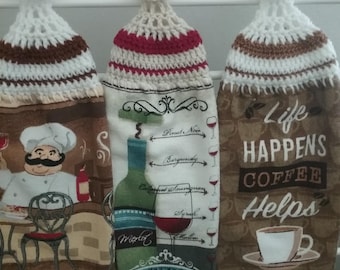 DBL THICK Hanging Kitchen Towels: Crochet Top, 100% Cotton