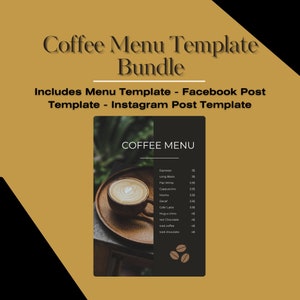 Menu Template with Facebook and Instagram Post Templates. PDF File. Instant Print and Editable.