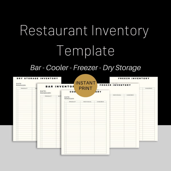 Restaurant Inventory Template, Product and Food Inventory, Instant Print and Editable, Supply Order List, Food Order, Bar Order
