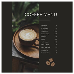 Menu Template with Facebook and Instagram Post Templates. PDF File. Instant Print and Editable.