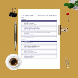 Bartender, Server, and Host Open/Closing Checklist