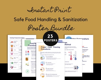 Pacchetto di poster sulla conformità dei ristoranti. Materiali stampabili per la sicurezza e la sanificazione alimentare.