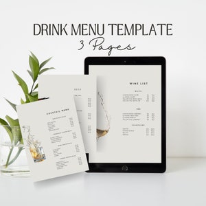Edytowalny szablon menu baru. Wydrukowalne menu Happy Hour. Menu Cocktail Lounge w formacie PDF. Lista win do wydrukowania. Edytowalne menu piwa i wina.
