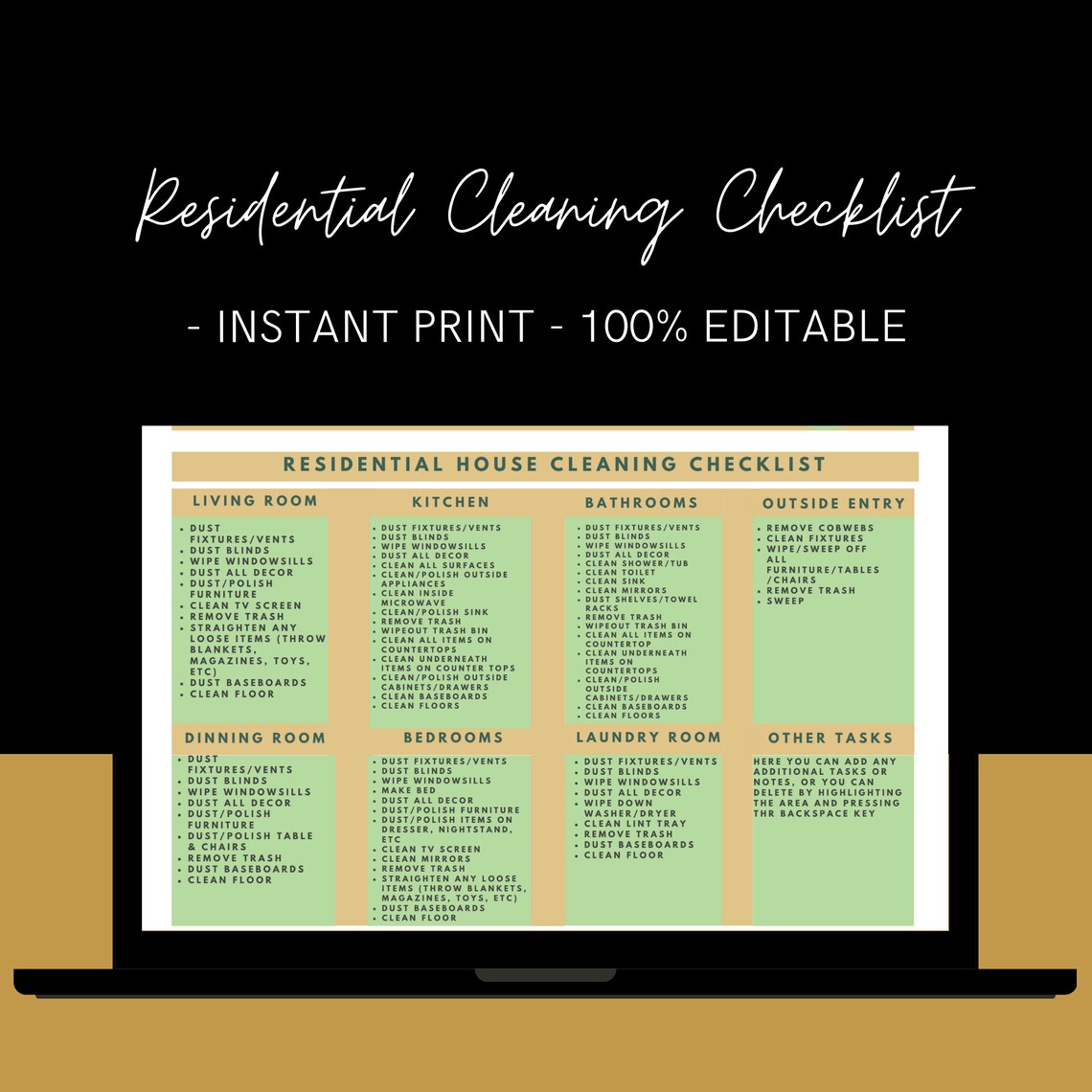 Room by Room House Cleaning Checklist Template; Cleaning List ...