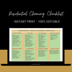 Room By Room House Cleaning Checklist Template; Cleaning List; Housekeeper Checklist; PDF; Instant Print; Editable; Digital Download