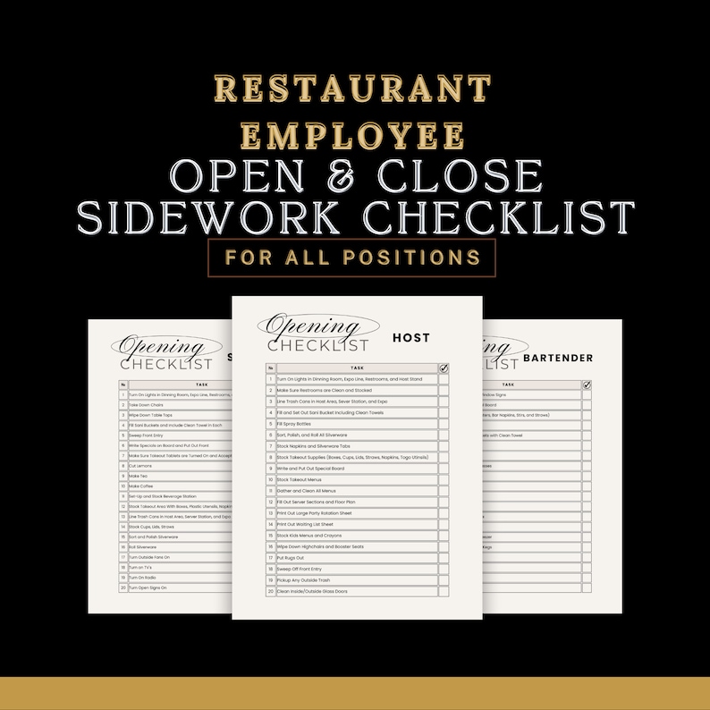 Restaurant Employee Checklist for Opening & Closing Tasks. Templates