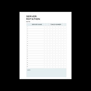 Server Rotation List. Table Rotation Sheet. Seating Rotation. Wait List Template. Waiting List. Guest Waiting List. Restaurant Template.