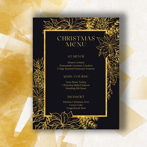 Kerstmenusjabloon. Bewerkbaar vakantiemenu. Restaurant Kerstmenu. Catering Vakantiemenu. Potluck-vakantiemenu. Privé chef-kokmenu.