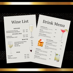 Bar Menü Vorlage. Bearbeitbare Weinliste. Druckbare Bier & Weinkarte. Bearbeitbare Cocktail Lounge Menü. Bearbeitbares Bar-Menü. Getränkeliste Vorlage.