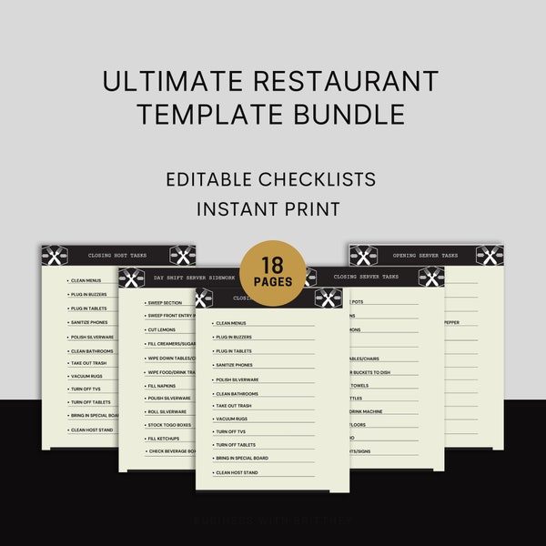 Restaurant Side Work Checklist Template. FOH & BOH Employee Checklist. Bartender. Server. Host. Expo. Cook. Prep. Dishwasher. Togo.