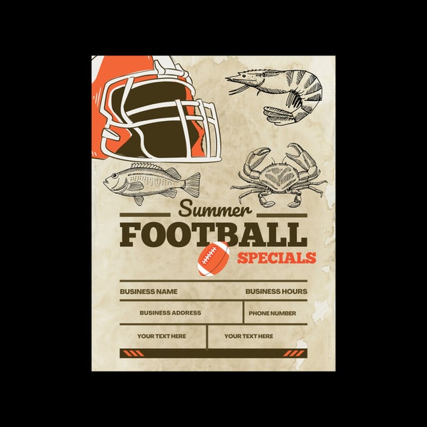 Football Flyers for Seafood Restaurants. Instant Print Digital Download. Editable PDF. Six Designs Included. US Letter Size 8.5x11