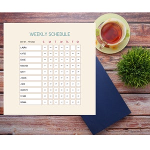 Employee Weekly Work Schedule Template. Instant Print. Editable.