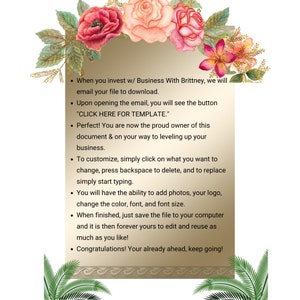 May include: A text-based guide with floral borders explaining how to use a digital template. The text includes the phrase "CLICK HERE FOR TEMPLATE".