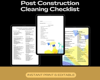 Post Construction Cleaning Checklist. Printable. Editable.