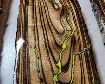Live Edge Fraktal Brennen Olive Epoxy Inlay