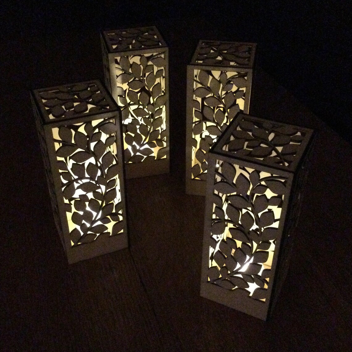 Leaf Design Lantern Template for Laser Cutters and CNC Woodworking. for Use With LED Tea Light
