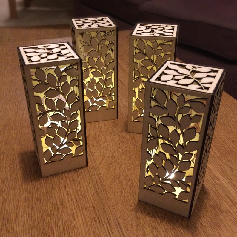 Leaf Design Lantern Template for Laser Cutters and CNC Woodworking. for Use With LED Tea Light