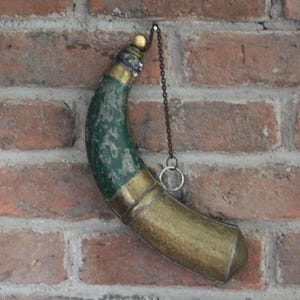 Antique Moroccan Powder Horn: 19th Century Brass Flask