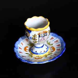 Vintage Rouen Desvres Faience Candle Holder: Hand-Painted French Decor