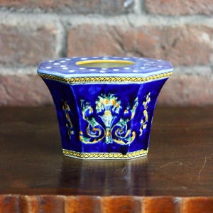 Vintage Gien Faience Vase: Renaissance Earthenware Planter, 1940s