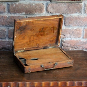 Vintage Painter Box, Case, Wooden Artist Traveling Paint Box, Antique Oil Painting Box with Palette, original mark "A. Lesire  Gosselies"