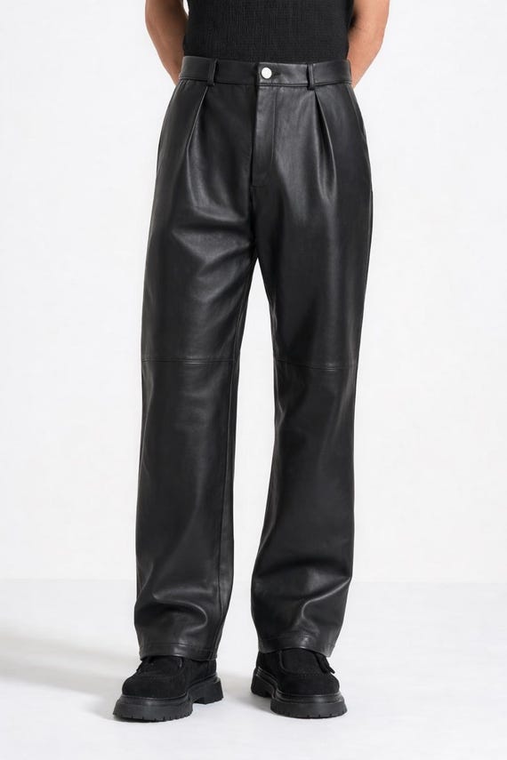 Men's Genuine Lambskin Leather Trouser Relaxed Fit Formal Leather Pant
