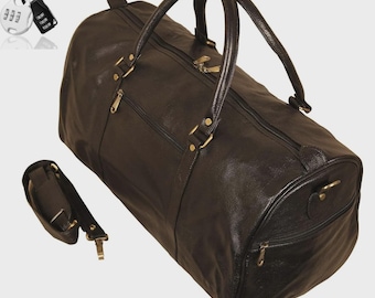 Full Grain Real Leather Duffel Travel Bag for Holiday Weekend with Padlock