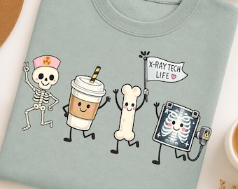 X-Ray Tech Life PNG, Herbst Radiologie Tech PNG, Gemütliche Kaffeeskelett Sublimation, Herbst Apotheke Digitaler Download