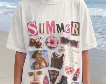 Retro Rosa Sommer Collage PNG, Kokette Leopard Grafik T-Shirt Design (Digitaler Download)