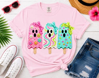 Summerween Ghost Popsicle PNG, Cute Summer Halloween PNG, Coquette Ghost png, Spooky Cute Sublimation Design, Retro Summer png
