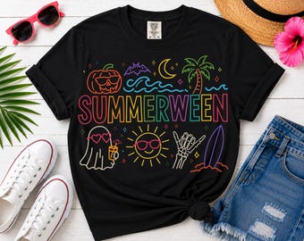 Summerween PNG, Spooky Summer PNG, Cute Halloween Shirt Design, Neon Halloween Sublimation, Beach Ghost PNG