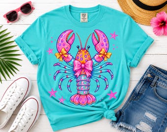 Preppy Summer Lobster PNG, Coastal Grandmother PNG, Coquette Lobster PNG, Pink Lobster Bow png, Beach Summer png, Nautical Sublimation