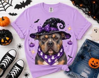 American Bully XL Halloween PNG, Bully Dog PNG, Spooky Dog Shirt Design, Witch Dog Sublimation, Ghost Bandana png, Halloween Dog Lover