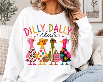 Dilly Dally Club Duck PNG, Retro Preppy Graphic Tee Sublimationsdesign (Digitaler Download)