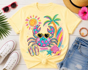 Preppy Summer Crab PNG, Coastal Beach PNG, Cute Summer Crab, Coquette Beach PNG, Beach Vacation Shirt Design, Nautical Sublimation png