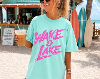 Wake & Lake PNG, Retro Hot Pink Sommer See Grafik (Digitaler Download)