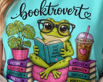 Booktrovert Frosch PNG, Lesen Eiskaffee Pflanze Liebhaber Clipart (digitaler Download)