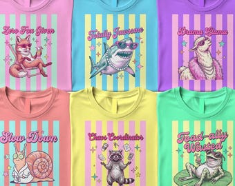 Retro gestreifte Tiere PNG Bundle - Pastell Sommer Küsten Designs (Digitaler Download)