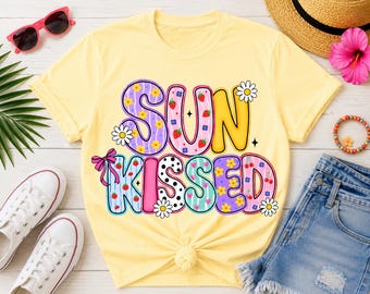 Sun Kissed PNG, Summer PNG, Retro Summer Shirt Design, Beach Vacation PNG, Cute Sunshine Sublimation, Floral Summer Clipart