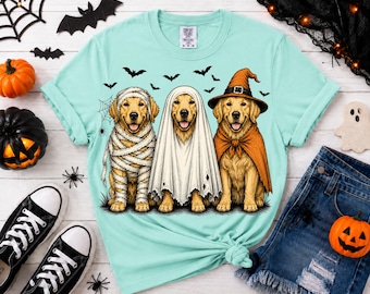 Halloween Golden Retriever PNG, Spooky Golden Retriever Dog PNG, Ghost Witch Mummy Golden Design, Dog Mom Fall Sublimation